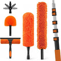 LAANPOLE 30FT High Reach Duster Cleaning Kit with Extension Pole, High Ceiling Fan Cleaner Duster Tool for Fan Blades, Window Washing Kit with Microfiber Feather Duster & Window Squeegee