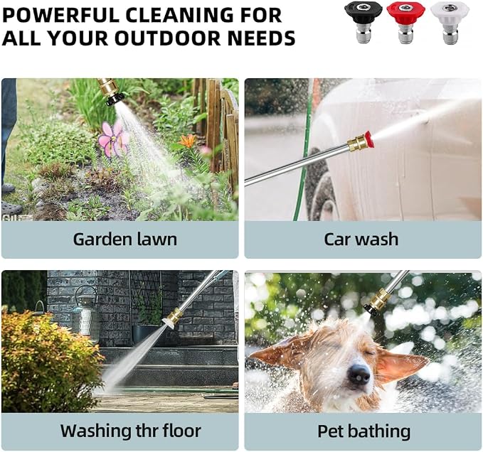 Jet Nozzle High Pressure Hose Nozzle, 18” Hydro Jet Water Hose Nozzle for Garden Hose with 3 Different Nozzles & Hose Quick Connectors, Power Washer Wand for Cleaning Patio, Car, Pet, Window, Black