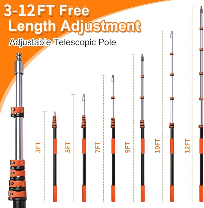 18FT High Reach Duster Kit with 3-12FT Flip-Lock & Screw Dual Locking Extension Pole, Cobweb Duster, Washable Ceiling Fan Cleaner & Window Squeegee for Glass & High Roof
