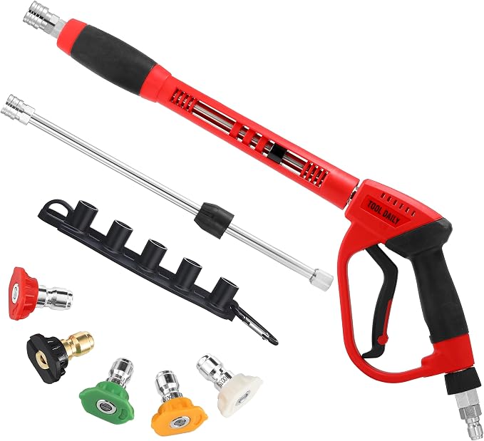 Tool Daily Pressure Washer Gun with 3/8” Swivel Quick Connector, Replacement Wand Extension, 5 Spray Nozzle Tips with Holder, 5000 PSI