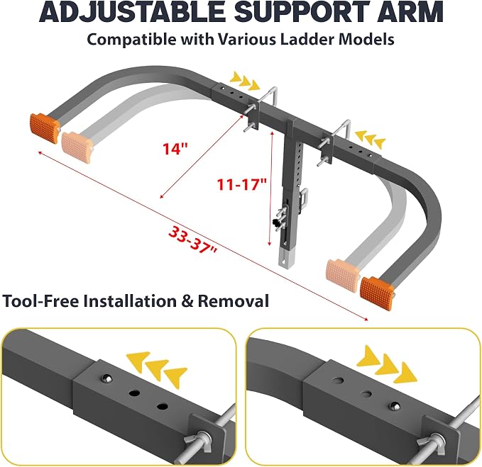 Ladder Stabilizer, Extension Ladder Stabilizer for Roof, Adjustable Ladder Standoff Attachment for Gutters, Windows, Heavy-Duty Steel Ladder Stabilizers Support
