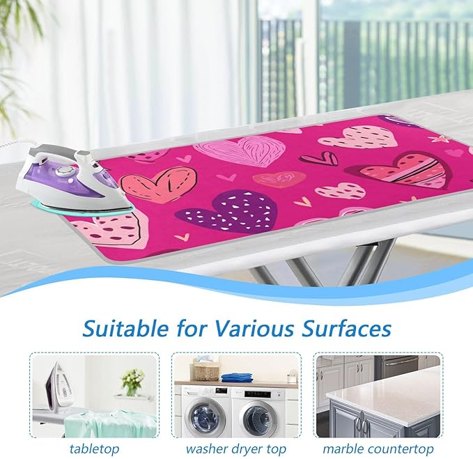 Ironing Mat Portable Ironing Pad Ironing Blanket for Table Top Heat Resistance Double-Side Using Travel Large 47.2 x 27.6 Inch Foldable Lightweight Hot Pink Doodle Hearts Stars