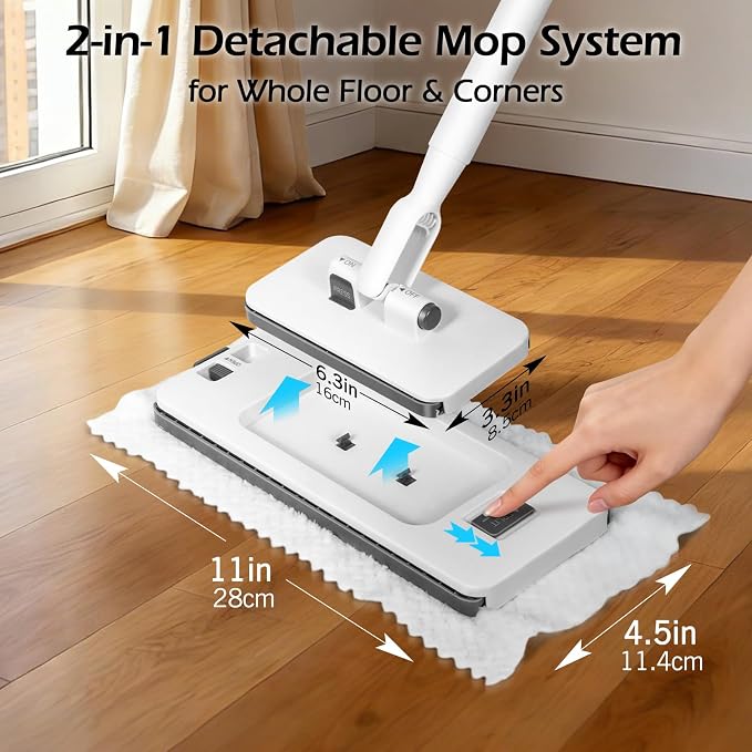 2-in-1 Hands Free Flat Mop,Disposable Dust Mop with 47" Long Handle | Snap-Grip Lazy Mini Mops for Floor Cleaning,Click Mop to Use with Any Cloth,No-Touch, Multi Surface Floor Cleaning