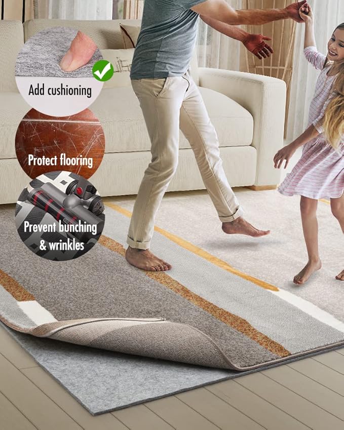 Double-Sided Non Slip Rug Pad Gripper - 8x11 Feet 1/4” Thick Dual Surface Felt Under Rug for Area Rugs and Hardwood Floors,Super Cushioned Non Skid Carpet Padding