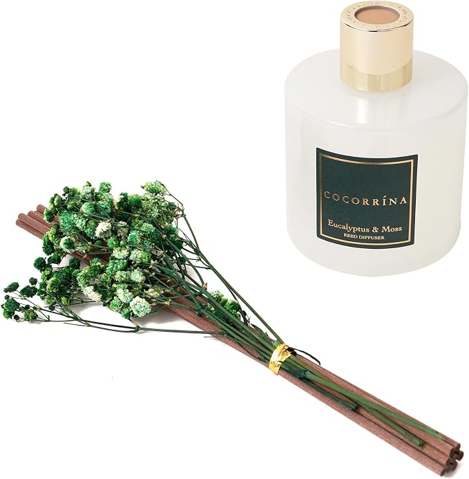 Reed Diffuser Sets- Eucalyptus & Moss Scented Diffuser with Sticks Home Fragrance Reed Diffuser for Bathroom Shelf Decor