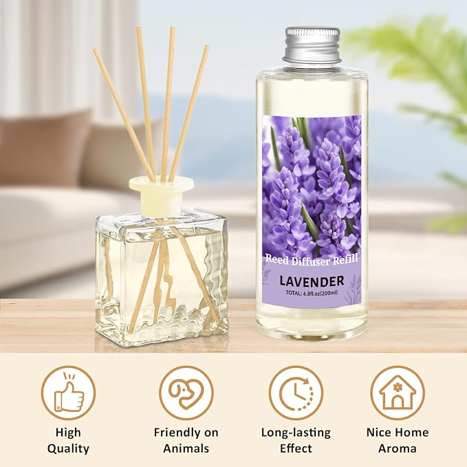 STRN Reed Diffuser Oil Refill, Lavender Scented Reed Diffuser Refill 200ML | Long-Lasting Summer Fragrance for Home, Living Room, Bedroom, Office