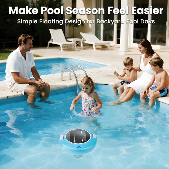 Solar Powered Pool Water Care Device for Above Ground & Inground Pools Up to 45,000 Gallons, Floating Pool Maintenance System with Thick Copper Component, Low Maintenance Pool Care Solution - Blue