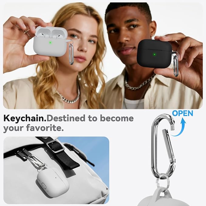 Ljusmicker for AirPods Pro 3 Case 2025 with Cleaner Kit,Light Grey | Soft Silicone Protective Cover for Apple AirPod Pro 3rd Generation Case with Keychain for Women Men,Shockproof