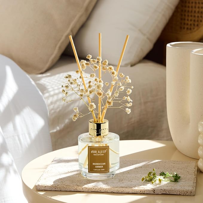 Reed Diffuser Set of 3, Cinnamon Vanilla Lavender Field Moroccan Amber Oil Reed Diffusers for Bedroom Living Room Office Aromatherapy Oil Reed Diffuser for Gift 50ml x 3