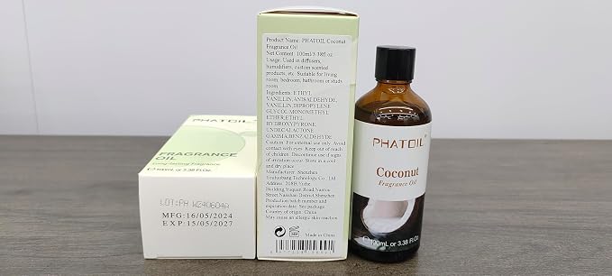 PHATOIL Coconut Fragrance Oil for Diffuser Aromatherapy 3.38FL.OZ | Long Lasting Scented Oils For Humidifier, Air Freshener, DIY Soap Candle, Scent Project Making, Aroma Oil for Home Freshening
