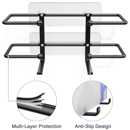Glove Box Holder, Adhesive Wall-Mounted Metal Dispenser, Black | Tool-Free Adhesive Wall Mount Metal Glove Box Holder for Latex Rubber Gloves, Facial Tissues and Wipes Storage