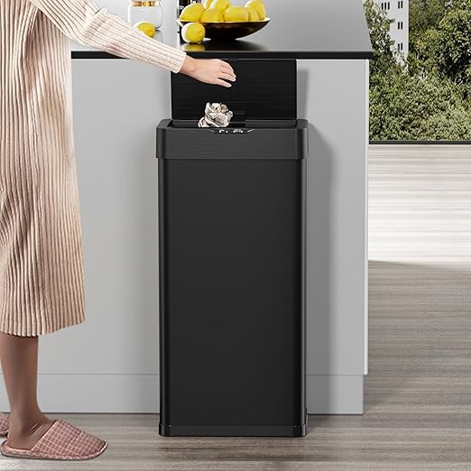TLSUNNY 16 Gallon Motion Sensor Trash Can,Touchless Automatic Garbage Can,Brushed Stainless Steel Smart Bin,with Bag Holder,Soft Close Lid,for Kitchen,Office,RV,Bedroom,Living Room (Black, 60L)