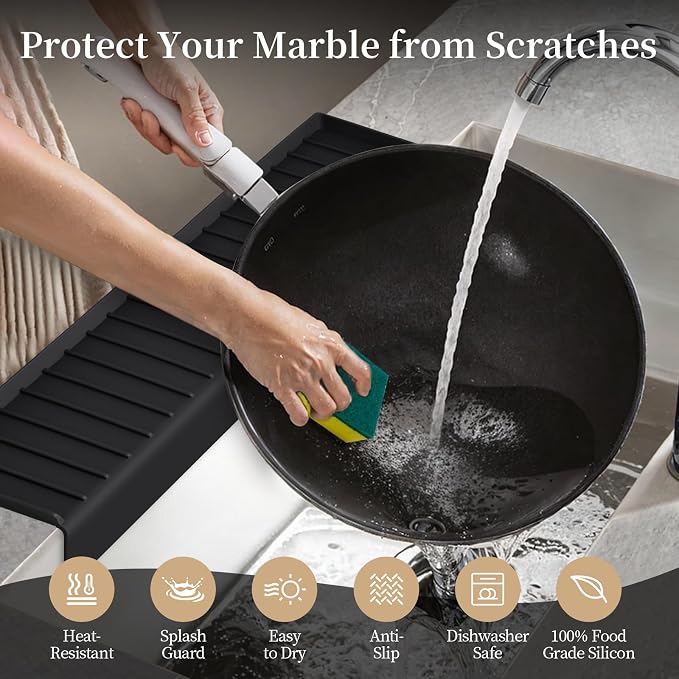 Sink Edge Protector with Suction Cup, 30" x 4", Silicone Sink Splash Guard for Kitchen & Bathroom, Protect Countertop from Scratches, Stains, for Stainless Steel Granite Quartz