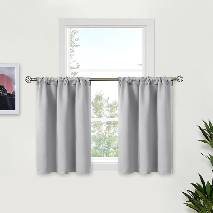 BGment Light Grey Short Curtains 36 Inches Length for Kitchen Cafe - Half Window Drapes with Rod Pocket Small Thermal Insulated Darkening Blinds for Bathroom Bedroom, 2 Panels, 34 x 36 Inch