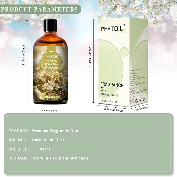 PHATOIL Morning Osmanthus Fragrance Oil for Diffuser Aromatherapy 3.38FL.OZ | Long Lasting Scented Oils For Humidifier, Air Freshener, DIY Soap Candle, Scent Project Making, Aroma Oil for Home Freshening