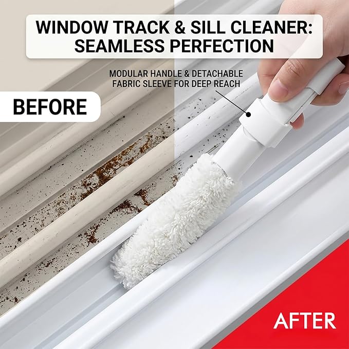 5-in-1 Window Blind Duster with 2 Microfiber Sleeves, Detail Cleaning Brush for Air Conditioner Vent, Shutter, Fan Blade, Keyboard, Nozzle