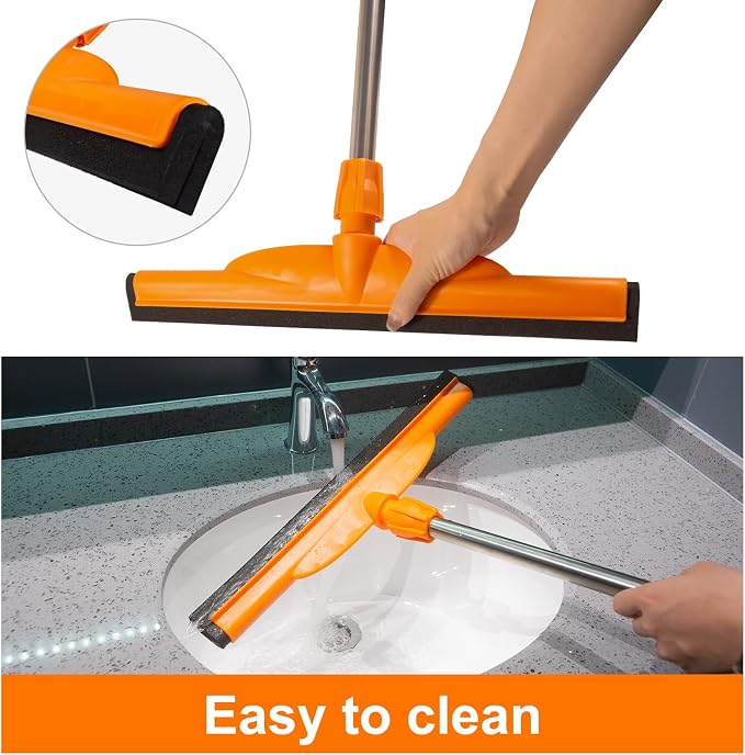 Heavy-Duty Floor Squeegee, 62" Adjustable Handle, EVA Foam Blade, Ideal for Concrete, Garage, Patio & More