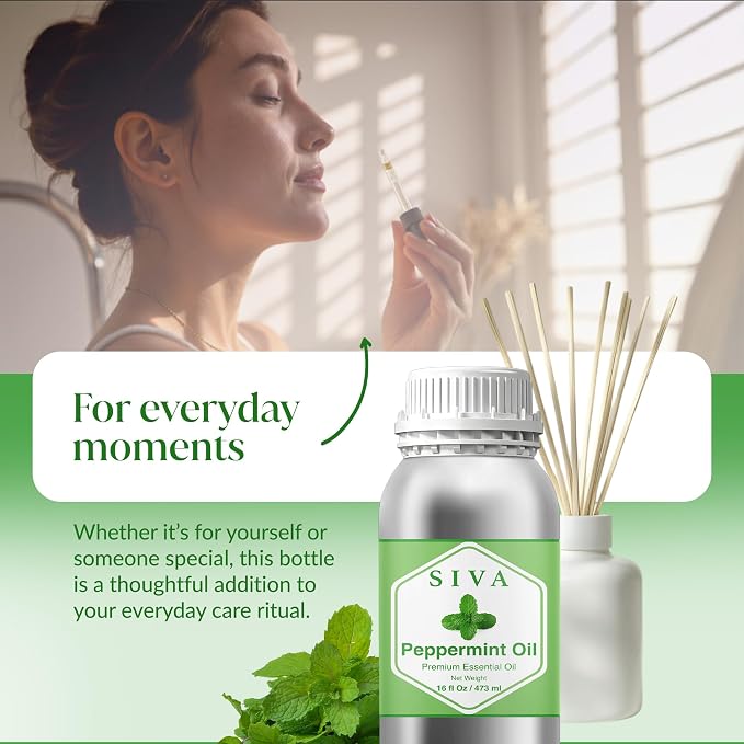Siva Peppermint Essential Oil, Huge Bottle, Large Size, 16 Fl Oz (473 ml) | Peppermint Oil for Diffuser, Humidifier, Skin Care, Hair Care, Scalp Care, Body Massage, Soap Making, Blending & DIY Projects