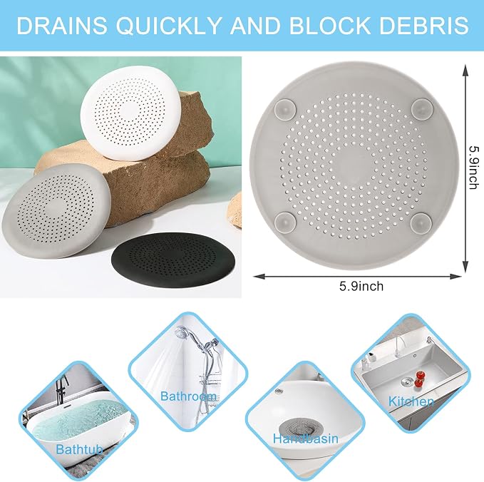2 Pack Drain Hair Catcher Durable Silicone Hair Stopper Shower Drain Covers Easy to Install and Clean Suit for Bathroom Bathtub and Kitchen