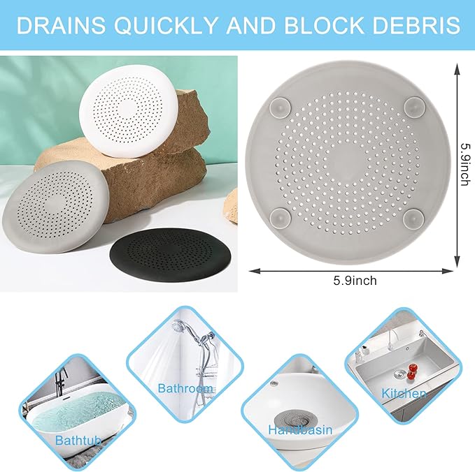 6-Pack Drain Hair Catcher Durable Silicone Hair Stopper Shower Drain Covers Easy to Install and Clean Suit for Bathroom Bathtub and Kitchen