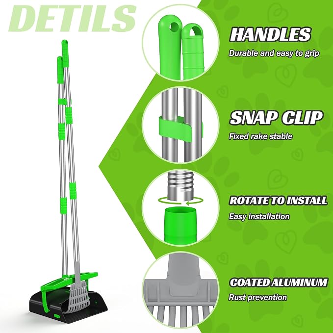 Eocnrhe Pooper Scooper with Bag Attachment, 50 inches Long Handle Pooper Scooper, Poop Scooper for Dogs, Dog Poop Scooper for Yard, Pooper Scooper for Large Dogs Heavy Duty, Poop Scooper Bin & Rake