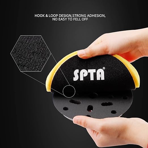 Yellow Medium Cut Pad, Buffing Polishing Pads, SPTA 1Pc 5.5 Inch Face for 5 Inch 125mm Backing Plate Compound Buffing Sponge Pads for Car Buffer Polisher Compounding, Polishing and Waxing - FPTSS5Y