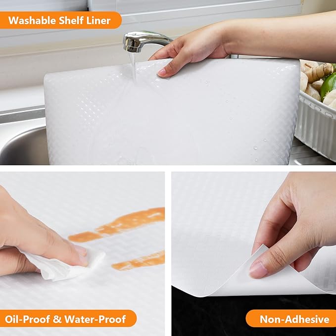 White Shelf Liner Kitchen Cabinet Liners Refrigerator Liners Waterproof & Oil-Proof Kitchen Cupboard Liner Drawer Mats EVA Material Non Adhesive Fridge Liner for Shelves 23.6 x 393.7 Inches