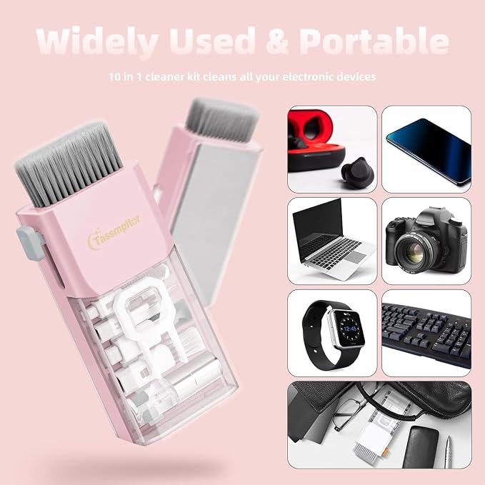 Keyboard Cleaning Kit, All-in-One Laptop & Computer Screen Cleaner, Pink | Multi-function Electronic Cleaner, Soft Bristle Brush, Computer Screen-safe Spray, Compact, for MacBook, iPad, iPhone, earbud