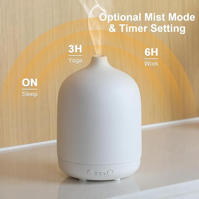 250ml Ceramic Essential Oil Diffusers for Home, Aromatherapy Diffuser | Kakoda Decorative Bedroom Aromatherapy Scent Air Diffuser Ultrasonic Aroma Defusers 250ml with Timed-Wood Grain+White