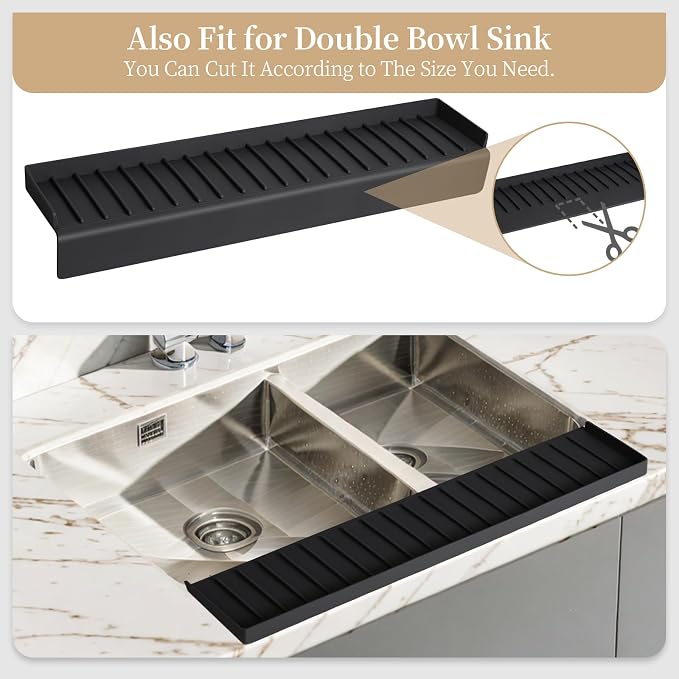 Sink Edge Protector with Suction Cup, 24" x 4", Silicone Sink Splash Guard for Kitchen & Bathroom, Protect Countertop from Scratches, Stains, for Stainless Steel Granite Quartz