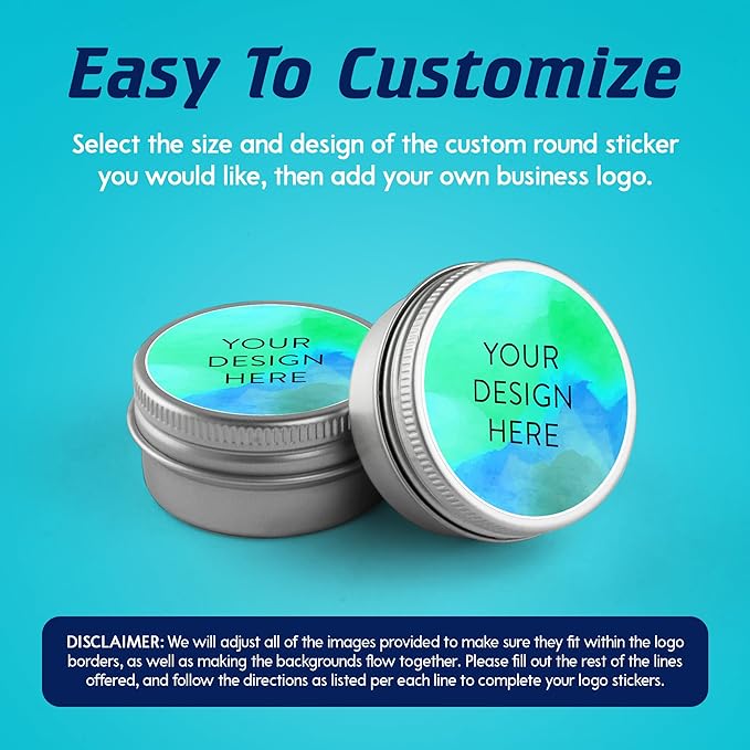 100 Custom Vinyl Stickers - Upload Your own Image, Text, Design, Logo - Personalized Logo Labels for Handmade, Packaging, Bottle, Jars, Candle, Brand Stickers (Blue Green, 1x1)