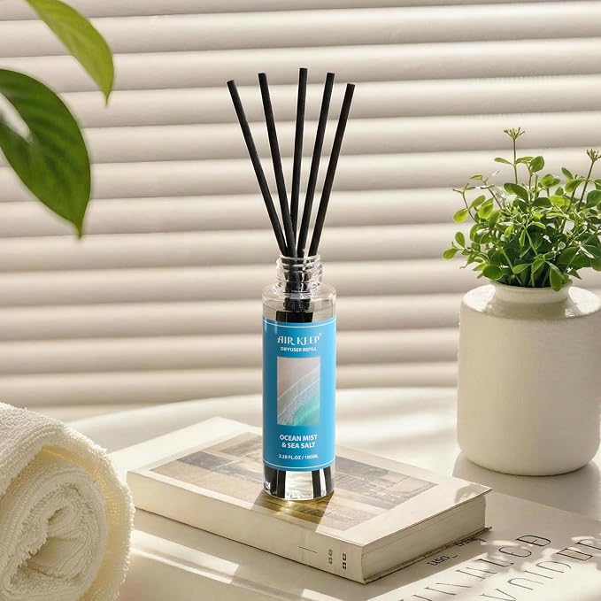 Reed Diffuser Set,1.69 fl oz (100 ml) - Ocean Mist&Sea Salt Oil Diffusers with 8 Reed Sticks,Home Fragrance Reed Diffuser for Bathroom Shelf Decor