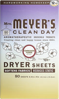 MRS. MEYER'S CLEAN DAY Dryer Sheets, Fabric Softener, Reduces Static, Infused with Essential Oils, Compassion Flower, 80 Count (Pack of 12)