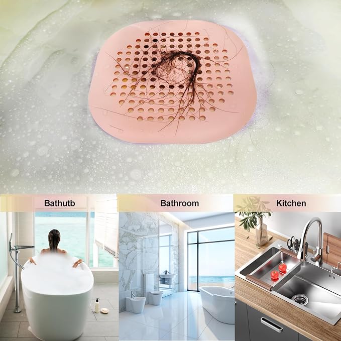 Bovinde Hair Drain Catcher,Square Cover for Shower 2 Pack (Pink) | Drainer Cover Silicone Hair Stopper with Suction Cups,Protector Accessories,Easy to Install Suit for Bathroom,Bathtub,Sink