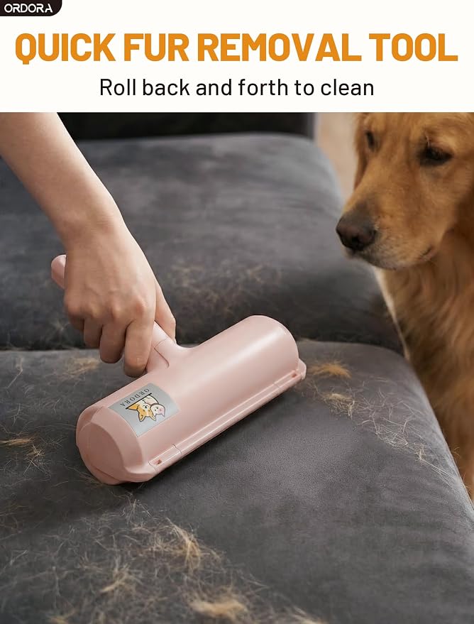 ORDORA Pet Hair Remover Roller, Reusable Lint Roller for Dog and Cat Hair | Portable Pet Hair Roller with Large Fur Bin for Couches, Bedding, Car, Rugs & Furniture, No Refills or Batteries, Pet Homes