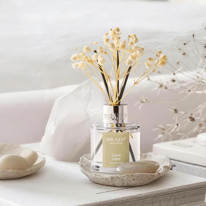 Reed Diffuser Set,1.69 fl oz (50 ml) - Clean Linen Oil Diffusers with 8 Reed Sticks,Home Fragrance Reed Diffuser for Bathroom Shelf Decor