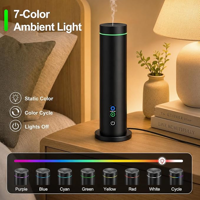 Waterless Essential Oil Diffuser, Metal Scent Diffuser, Black | Includes 6 essential oils, AC powered, 1000 sq.ft coverage for home, office & hotel, aluminum alloy body, remote control