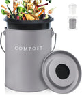 FINESSY Countertop Compost Bin with Lid Small, Indoor Kitchen Composter | 1.3 Gallon Stainless Steel Compost Bin Kitchen With Removable Inner Bucket & 2 Carbon Filters. Dishwasher Safe Composting Bin