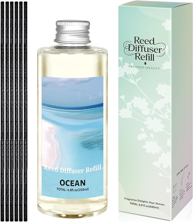 STRN Ocean Reed Diffuser Oil Refill, Scented Diffuser with Stick 200ML | Summer Long-Lasting Fragrance for Living Room, Bedroom, Office, Home Décor