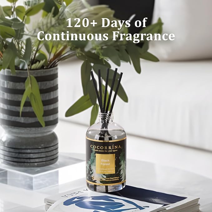 Reed Diffuser Refill Black Forest 10.14oz (300ml) with 8 Sticks - Premium Long-Lasting Floral Essential Oil, Home Fragrance for Bedroom, Bathroom Home Decor