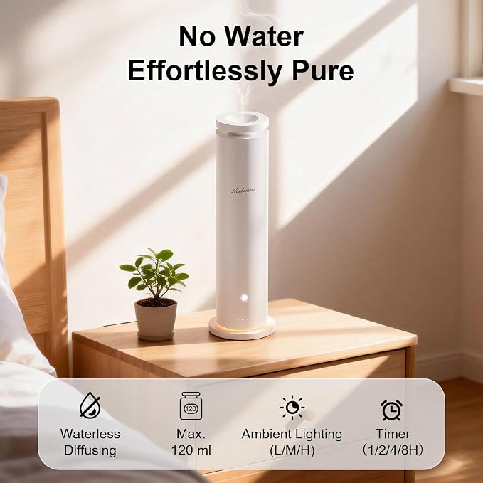 Waterless Diffuser Pro with 5 Scent Oils, Luxury Hotel-Class Essential Oil Diffuser Aromatherapy Machine with 1500 Sq Ft Cover, 6 Mist, 4.06Oz Diffusers for Home Large Room Hotel SPA - White
