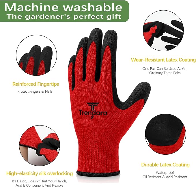 10 Pairs Red gardening gloves guantes de trabajo para hombre work gloves with grip,Breathable latex dipped gloves,Suitable for weeding, construction, outdoor work