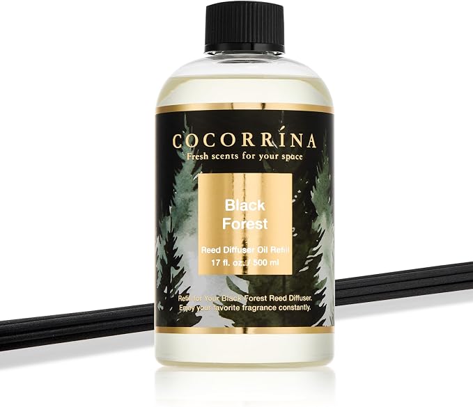 Reed Diffuser Refill Black Forest 17oz (500ml) with 8 Sticks - Premium Long-Lasting Essential Oil, Home Fragrance for Bedroom, Bathroom Home Decor