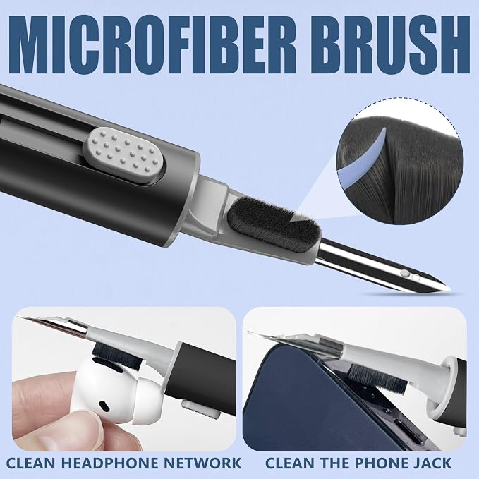Inesore Multi Cleaning Kit for AirPods & All Bluetooth Earbuds (Black) | 3-in-1 Design with Brush,Sponge & Metal Tip, Airpod Cleaning, Phone Cleaner, Earbud Cleaning, Electronic Device Cleaning Tool
