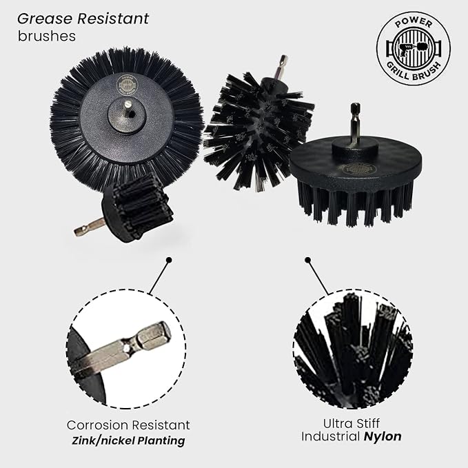 Grill Brush 5 Piece BBQ Cleaning Kit - Nylon Safe Bristle, Wire Free, Safe for All Grates Stainless Steel, Porcelain, Charcoal Smoker Grill Cleaner Scraper, Accessories Outdoor