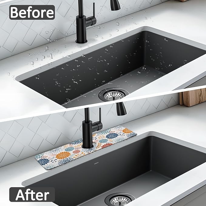 15" X 5.5" Kitchen Sink Splash Guard Faucet Mat Mandala Super Absorbent Fast Drying Faucet Guard & Draining Mat Sink Splash Guard Behind Faucet for Kitchen, Bathroom