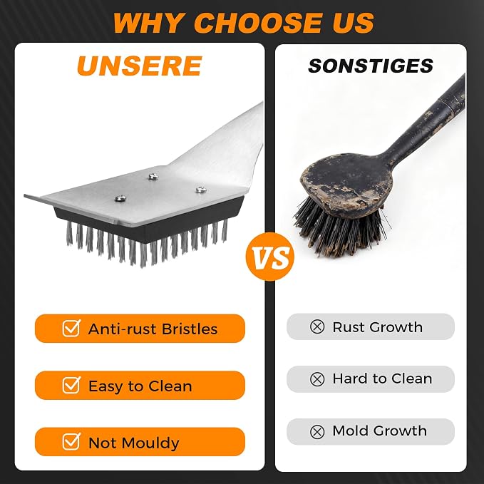 BBQ Grill Cleaning Brush Scraper with 2 Replaceable Stainless Steel Bristles Head, 72-Well Wires Brush, Stainless Grill Grate Cleaner, for Weber Gas, Charcoal, Electrical, Infrared