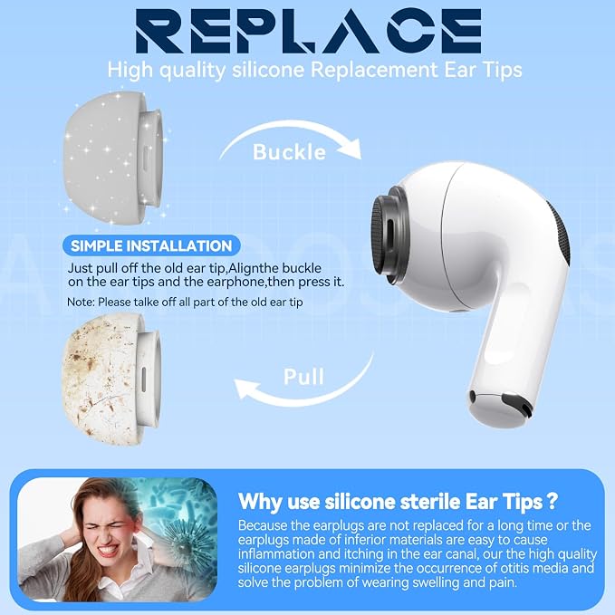 Inesore 4 Pairs Replacement Ear Tips for AirPods Pro 2nd/1st (Grey) | with Noise Reduction Hole & Built-in dust Guard Screen,Silicone,with Portable Storage Box & Cleaner Pen,4 Size (XS/S/M/L)