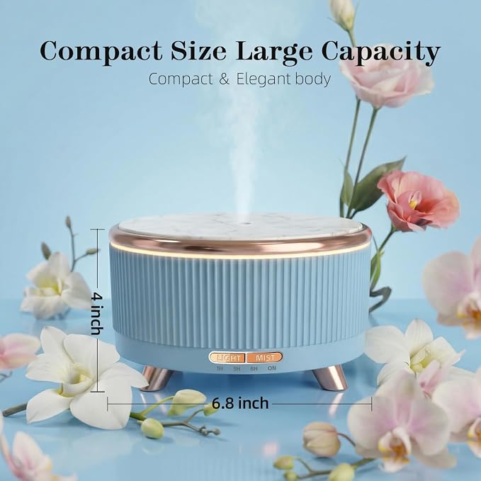 500ml Essential Oil Diffuser, Ultrasonic Aromatherapy Humidifier | with Remote Control, 7-Color LED Light, Timer & Auto Shut-Off, Cool Mist Diffuser for Home, Bedroom, Office (Blue)