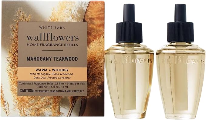 Bath & Body Works Wallflowers Refills, Mahogany Teakwood Scent, Plug-In Air Freshener Refills for Bedrooms, Bathrooms & Living Spaces, 2 Pack